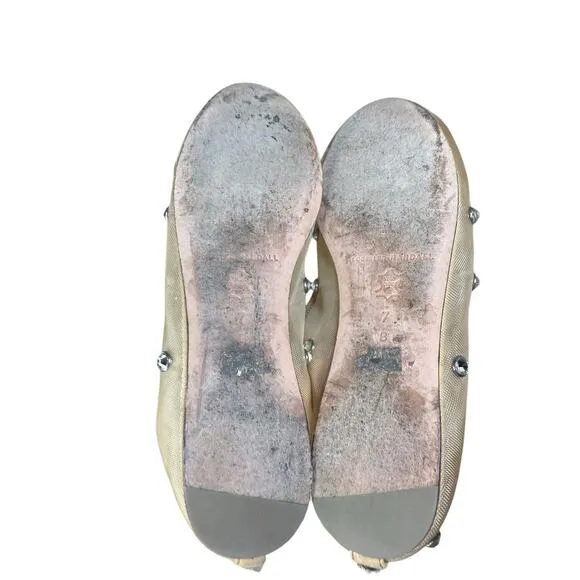 Loeffler Randall Leonie Mesh Crystal Ballet Flats Nude Size 7 Mary Jane