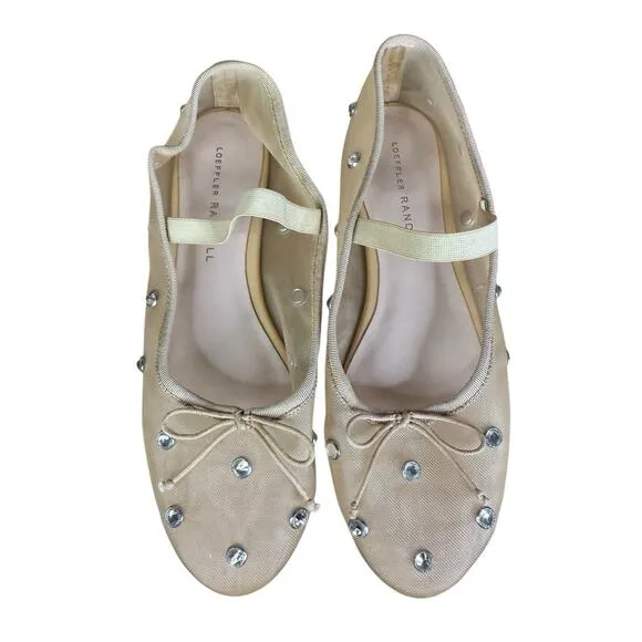 Loeffler Randall Leonie Mesh Crystal Ballet Flats Nude Size 7 Mary Jane