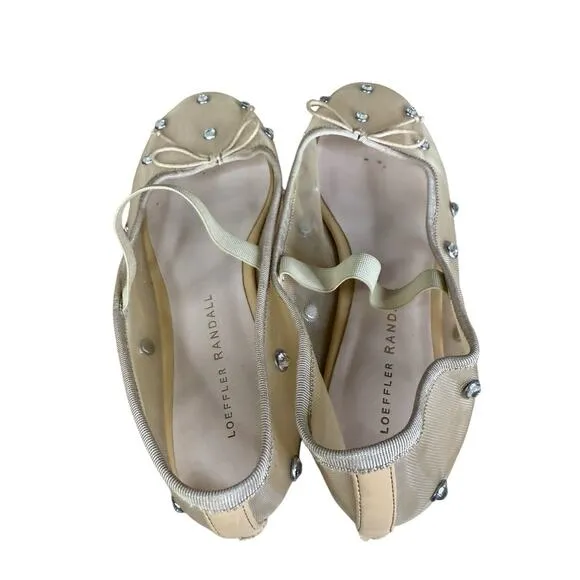 Loeffler Randall Leonie Mesh Crystal Ballet Flats Nude Size 7 Mary Jane