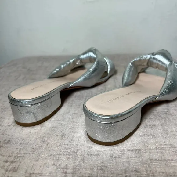 Loeffler Randall Silver Bow Knotted Slip On Leather Block Heel Sandals Sz 5