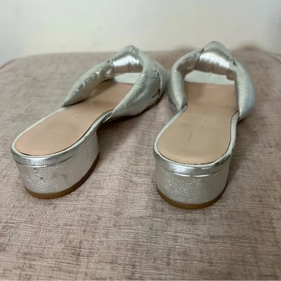 Loeffler Randall Silver Bow Knotted Slip On Leather Block Heel Sandals Sz 5