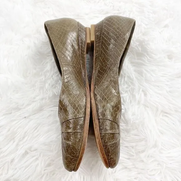 Loeffler Randall Brown Leather Croc Embossed Vibram Ballet Flats