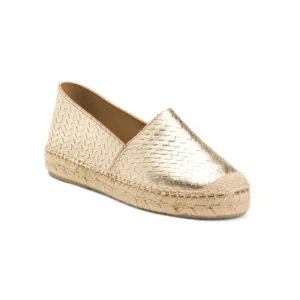 LOLLANS Gold Made In Spain Leather Woven Espadrille Flats