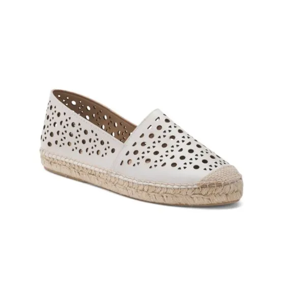 LOLLANS White Made In Spain Leather Espadrille Flats With Cut Outs