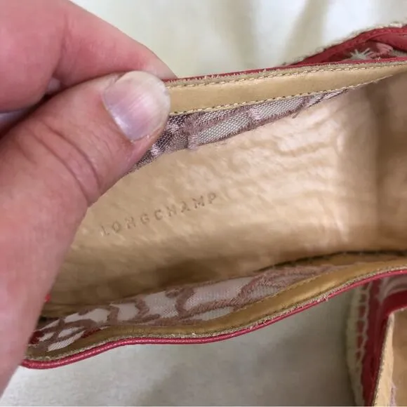 Longchamp pink floral embroidered sheer espadrille flats size 39 or US 8.5