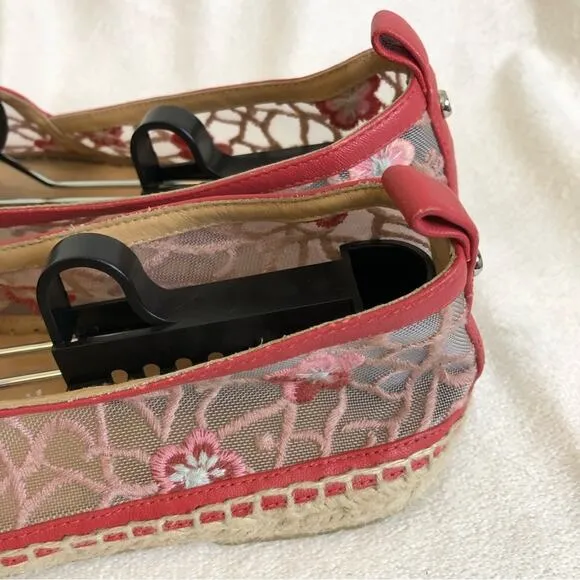 Longchamp pink floral embroidered sheer espadrille flats size 39 or US 8.5