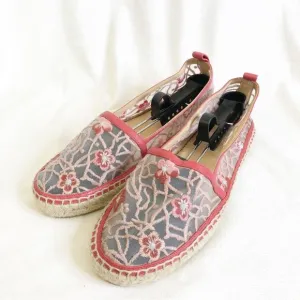 Longchamp pink floral embroidered sheer espadrille flats size 39 or US 8.5