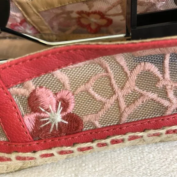 Longchamp pink floral embroidered sheer espadrille flats size 39 or US 8.5