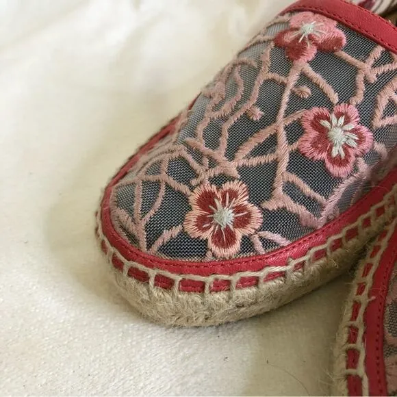 Longchamp pink floral embroidered sheer espadrille flats size 39 or US 8.5