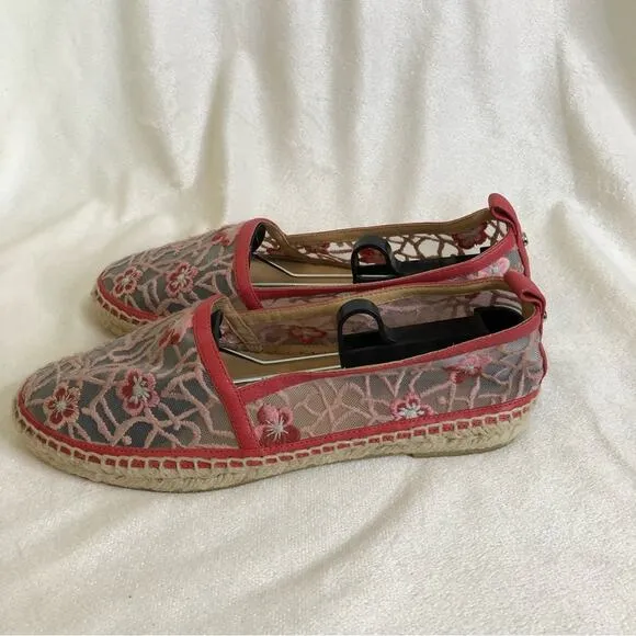 Longchamp pink floral embroidered sheer espadrille flats size 39 or US 8.5