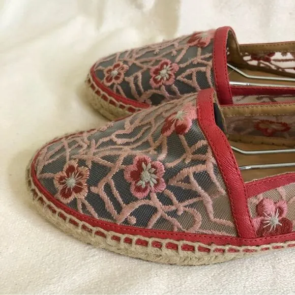 Longchamp pink floral embroidered sheer espadrille flats size 39 or US 8.5