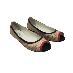Loriblu Leather Flats Size 37 US 7 Tan Black Red Slip On Peep Toe Made Italy