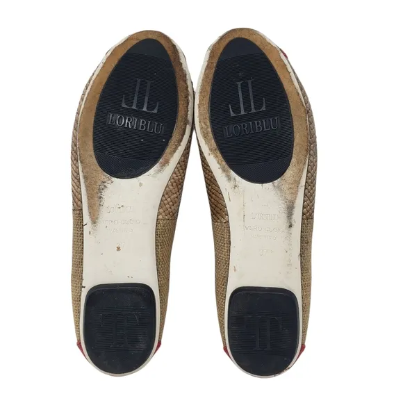 Loriblu Leather Flats Size 37 US 7 Tan Black Red Slip On Peep Toe Made Italy