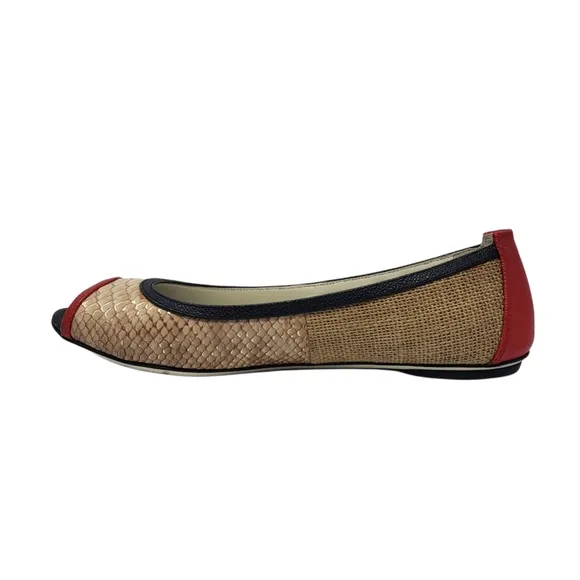 Loriblu Leather Flats Size 37 US 7 Tan Black Red Slip On Peep Toe Made Italy