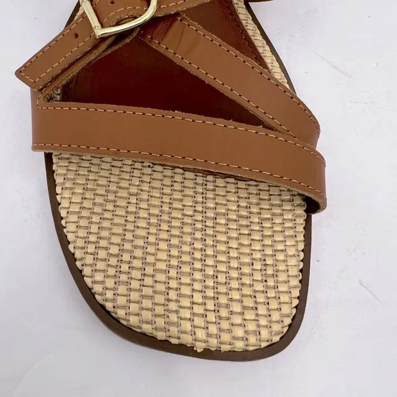 LOTTINI, VACCHETTA MULTI STRAP, BROWN LEATHER FLAT SANDALS, SIZE US 9.5 EU 41