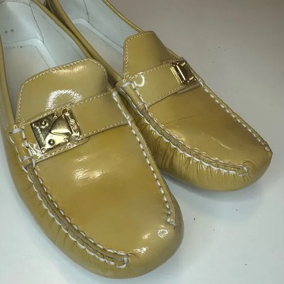 Louis Vuitton Patent leather beige Lombok Driving loafers womens shoes sz 37.5