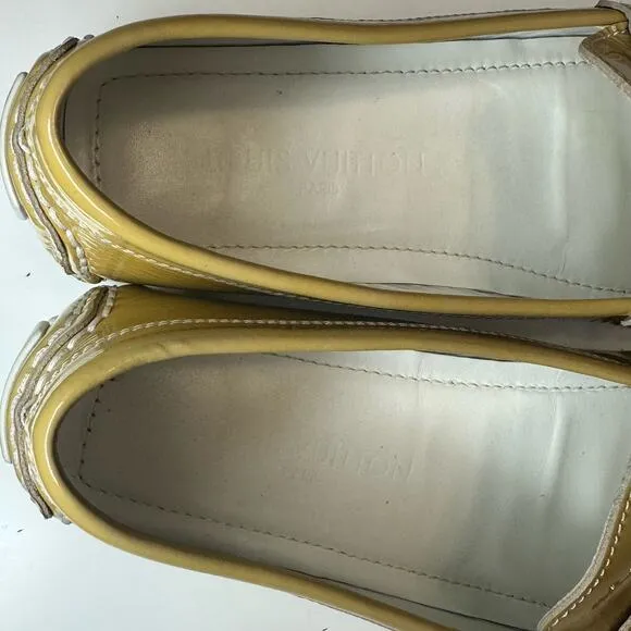 Louis Vuitton Patent leather beige Lombok Driving loafers womens shoes sz 37.5