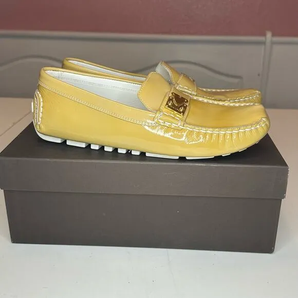 Louis Vuitton Patent leather beige Lombok Driving loafers womens shoes sz 37.5