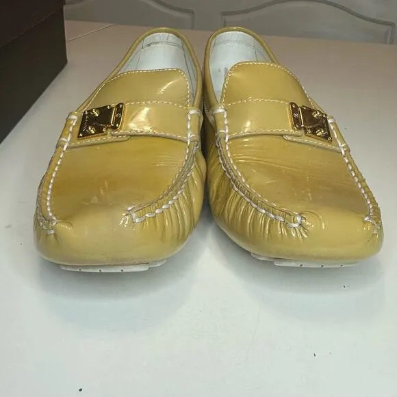 Louis Vuitton Patent leather beige Lombok Driving loafers womens shoes sz 37.5