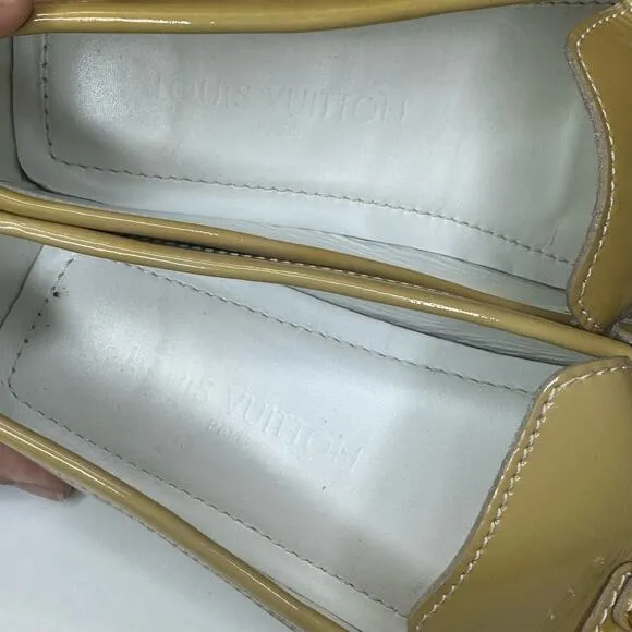 Louis Vuitton Patent leather beige Lombok Driving loafers womens shoes sz 37.5
