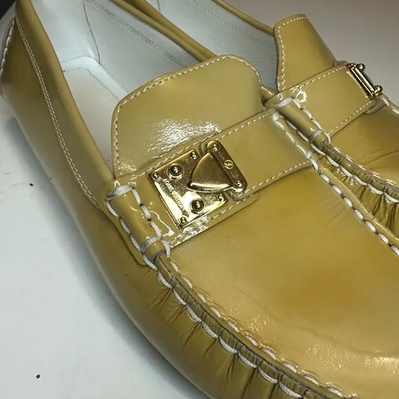 Louis Vuitton Patent leather beige Lombok Driving loafers womens shoes sz 37.5