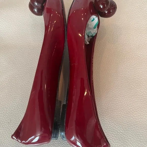 Louis Vuitton Red Patent Ballet Flats Round LV Embellished