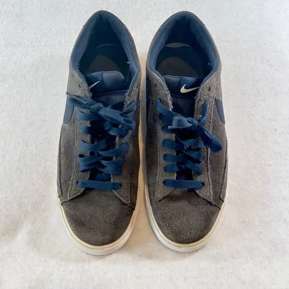 Low Top Sneakers Nike Men's 9 Blazer Grey Suede Navy Swoosh Style # AJ9516-400
