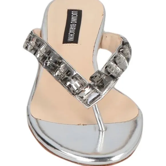 Luciano Barachini Metallic Silver Toe Strap Sandals. New With Box. Size M.