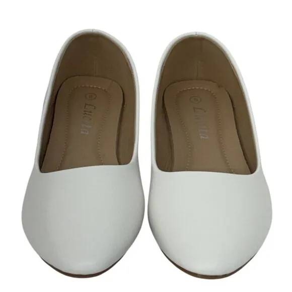 LUCITA / Friendly / White / Pointed Toe / Flats / Faux Leather Slip-On Shoes