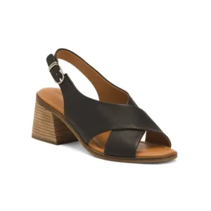 LUCKY BRAND Black Leather Rhidlee Heeled Slingback Sandals