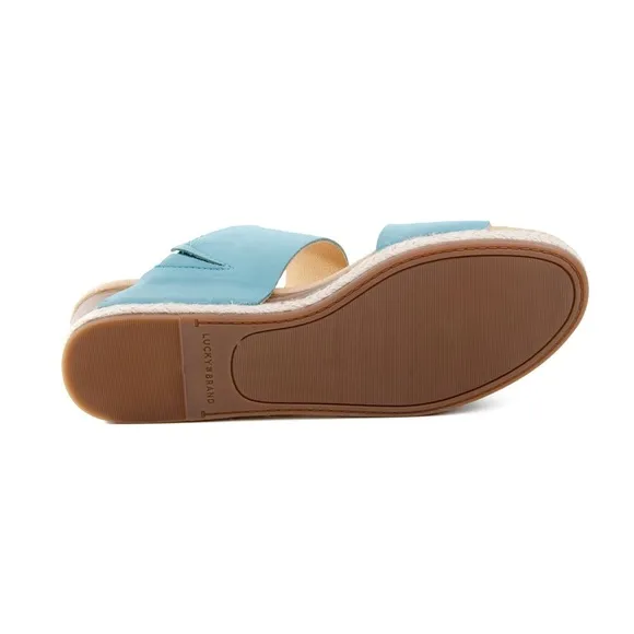 LUCKY BRAND LEATHER WYNTOR WEDGE SANDALS DOUBLE STRAP BRISTOL BLUE NWT SZ 9.5