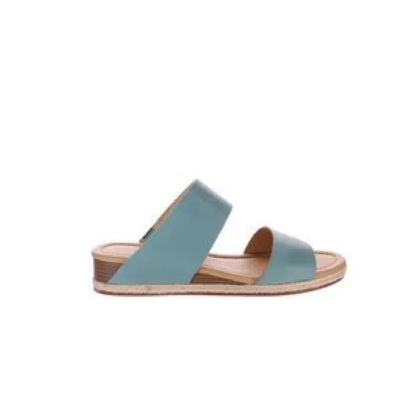 LUCKY BRAND LEATHER WYNTOR WEDGE SANDALS DOUBLE STRAP BRISTOL BLUE NWT SZ 9.5