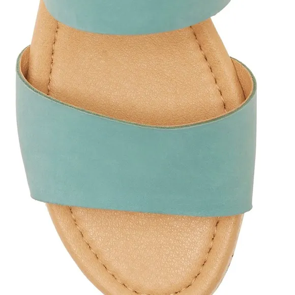 LUCKY BRAND LEATHER WYNTOR WEDGE SANDALS DOUBLE STRAP BRISTOL BLUE NWT SZ 9.5