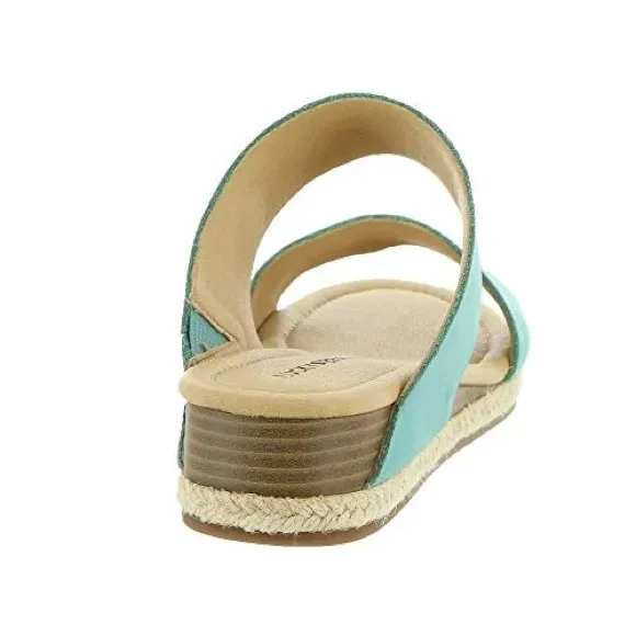 LUCKY BRAND LEATHER WYNTOR WEDGE SANDALS DOUBLE STRAP BRISTOL BLUE NWT SZ 9.5