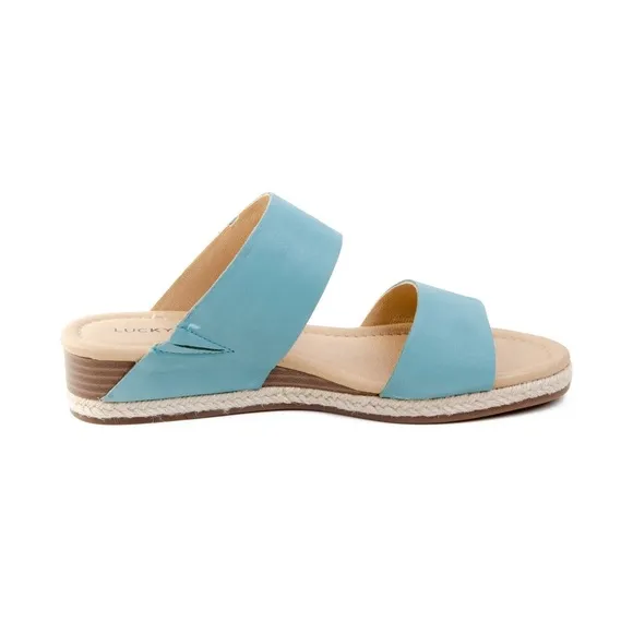 LUCKY BRAND LEATHER WYNTOR WEDGE SANDALS DOUBLE STRAP BRISTOL BLUE NWT SZ 9.5