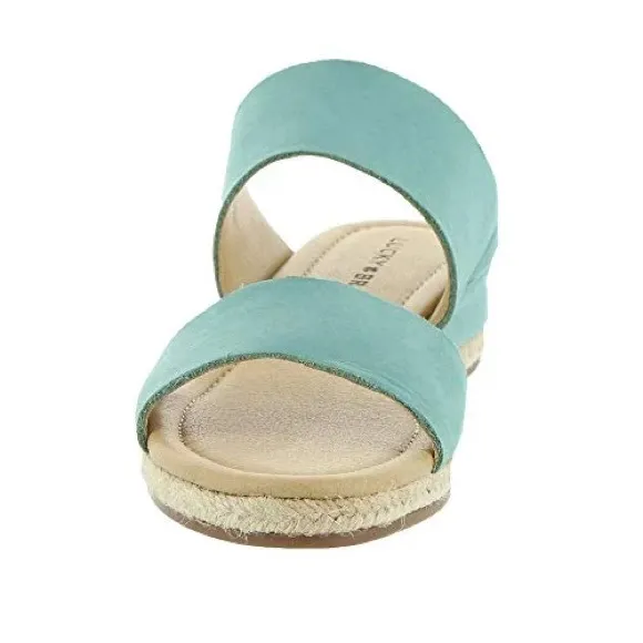 LUCKY BRAND LEATHER WYNTOR WEDGE SANDALS DOUBLE STRAP BRISTOL BLUE NWT SZ 9.5