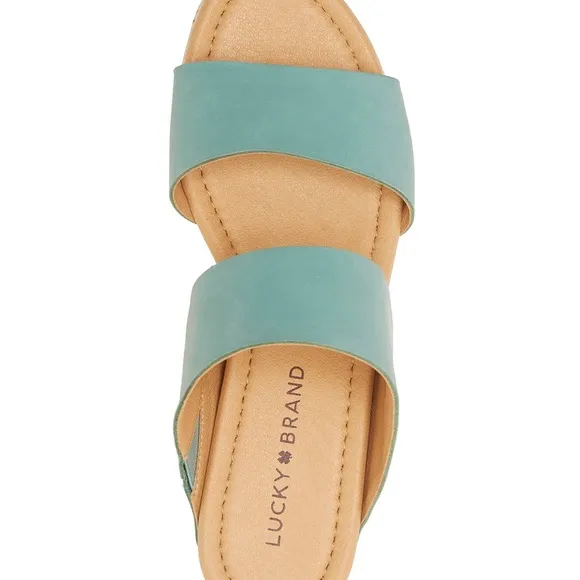 LUCKY BRAND LEATHER WYNTOR WEDGE SANDALS DOUBLE STRAP BRISTOL BLUE NWT SZ 9.5