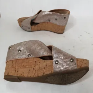 Lucky Brand Miller Cork Wedge Gold &amp; Tan Sandals 6