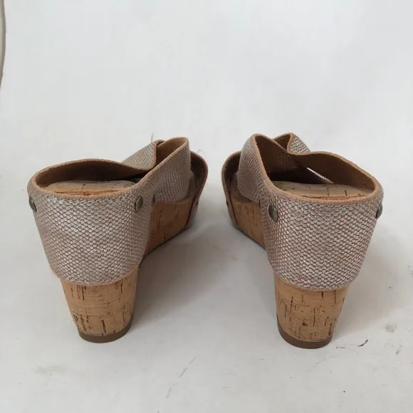 Lucky Brand Miller Cork Wedge Gold &amp; Tan Sandals 6