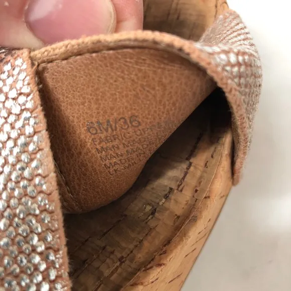 Lucky Brand Miller Cork Wedge Gold &amp; Tan Sandals 6