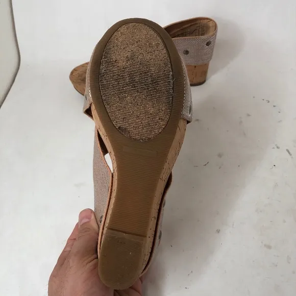 Lucky Brand Miller Cork Wedge Gold &amp; Tan Sandals 6
