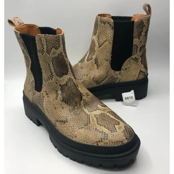 Lucky Brand Womens Emali Snakeskin Ankle Chelsea Boots Sz 10 M