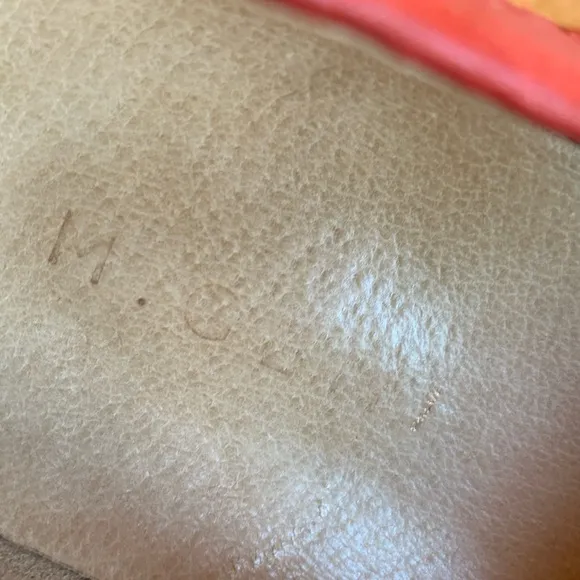 M. GEMÍ loafers, orange woven leather, elastic inset, thick white sole. 40 EUC