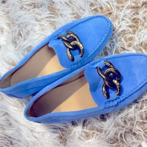 M. Gemi Blue Suede Loafers Slip-On Sz 38.5