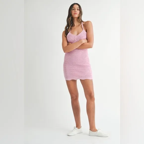 MABLE Crochet Crisscross Spaghetti Strap Mini Dress