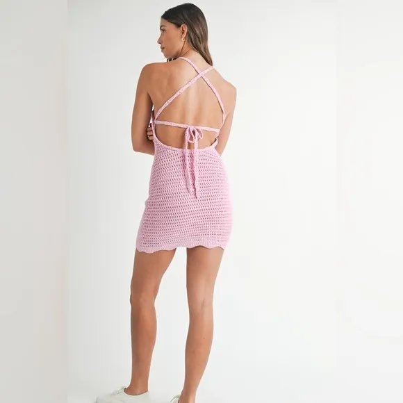 MABLE Crochet Crisscross Spaghetti Strap Mini Dress