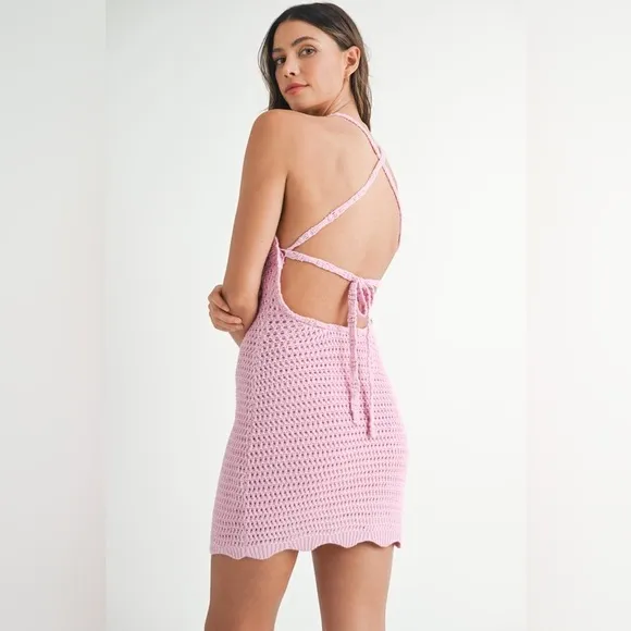 MABLE Crochet Crisscross Spaghetti Strap Mini Dress