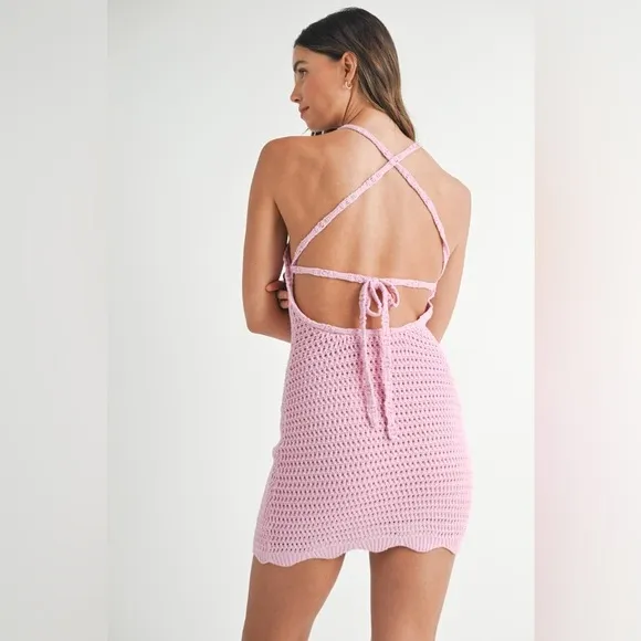 MABLE Crochet Crisscross Spaghetti Strap Mini Dress
