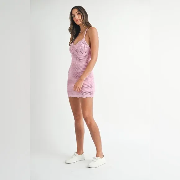 MABLE Crochet Crisscross Spaghetti Strap Mini Dress