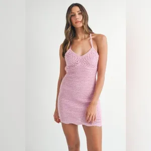 MABLE Crochet Crisscross Spaghetti Strap Mini Dress